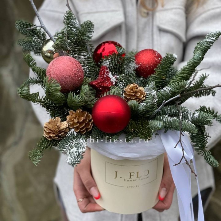 Новогодняя композиция в коробке ред в Новороссийске