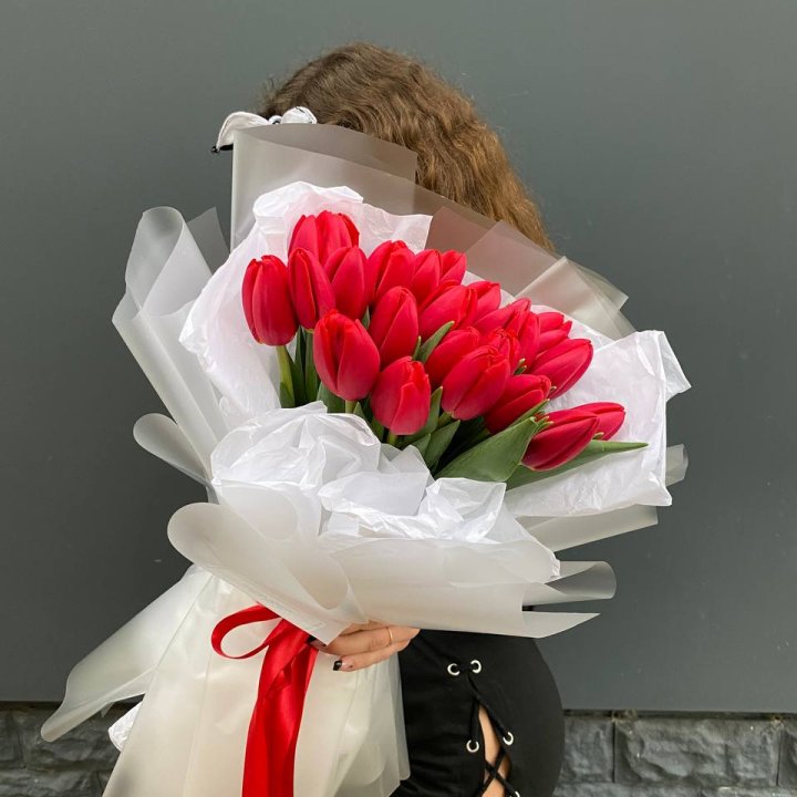  25 красных воздушных тюльпанов в Новороссийске