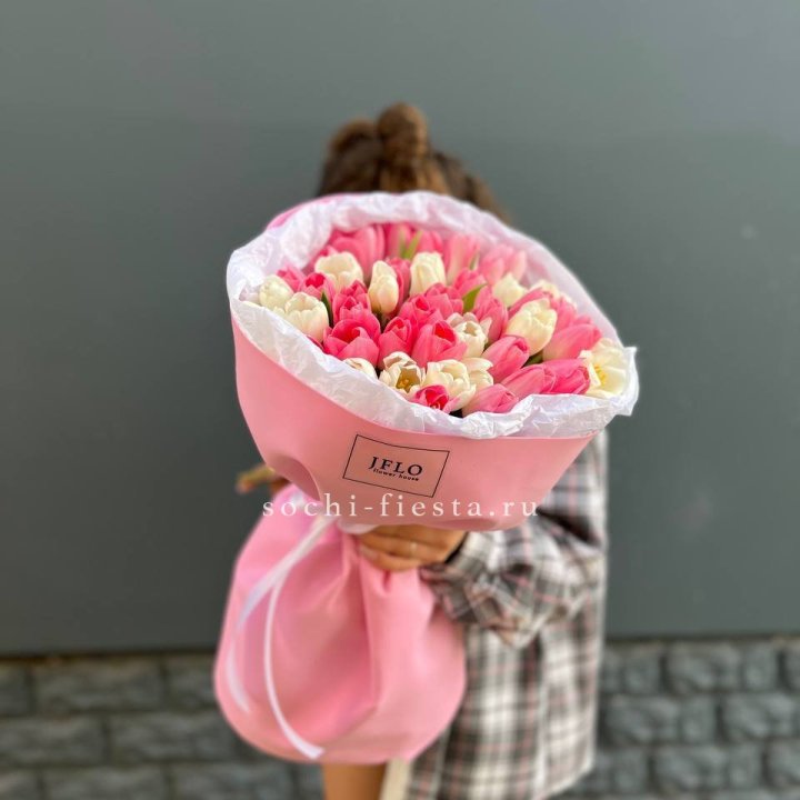 51 бело-розовый тюльпан в Новороссийске