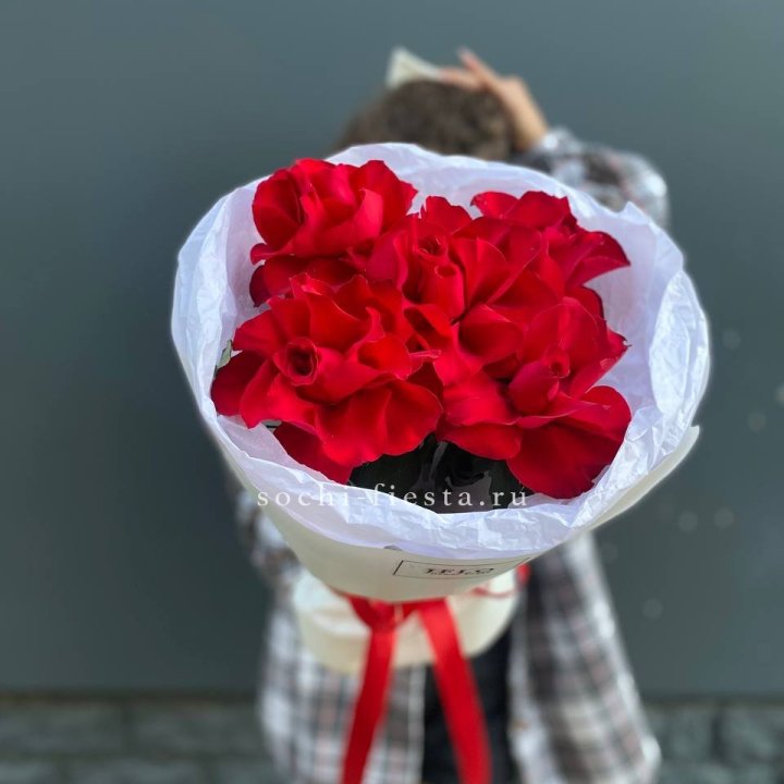 5 французских красных роз в Новороссийске
