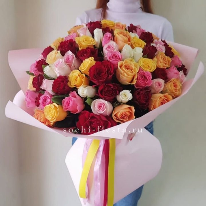 101 роза Кенийский микс "Нежность" в Новороссийске