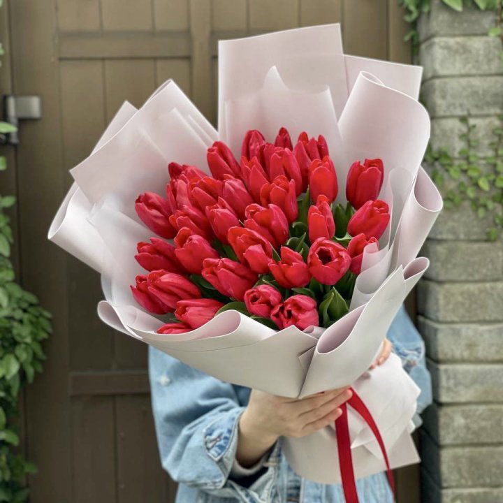 35 красных тюльпанов в Новороссийске